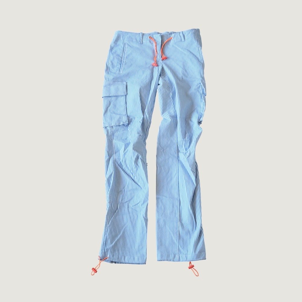 Miaou Y2K Cargo Pants Blue White Striped Bungee Hem Utility Gorpcore XS